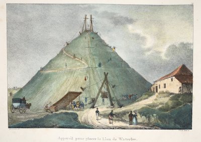 Waterloo Aslanını yerleştirmek için cihaz, c.1895 (fotokrom) by Belgian School