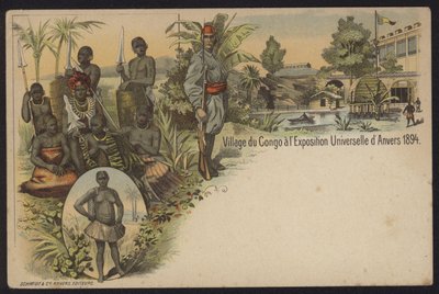Exposition Internationale d"Anvers'te sergilenen Kongolu köyü, Antwerp, Belçika, 1894 by Belgian School