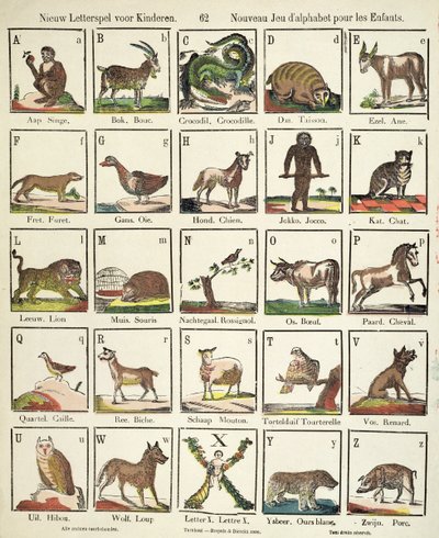 Fransız-Flaman alfabesi (renkli ahşap oyma) by Belgian School