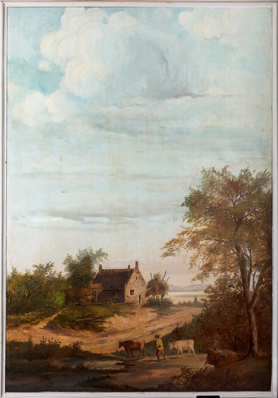 Arkadaki ikinci arka oda, toplantı odası, klasik tarzda kırsal sahneleri olan duvar resimleri, muhtemelen 1810 civarında, sahne 7 by Belgian School