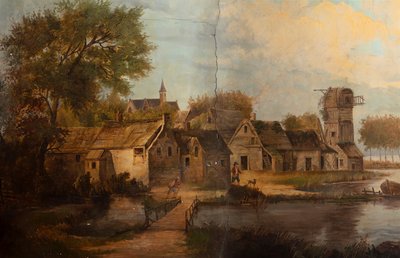 Arkadaki ikinci arka oda, toplantı odası, klasik tarzda kırsal sahneleri olan duvar resimleri, muhtemelen 1810'lardan, sahne 3 by Belgian School