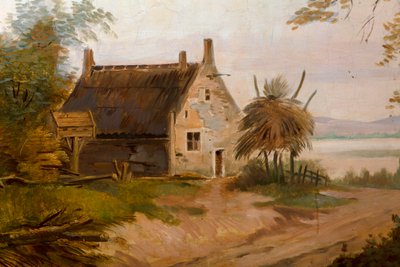 Arkadaki ikinci arka oda, toplantı odası, klasik tarzda kırsal sahneleri olan duvar resimleri, muhtemelen 1810 civarında, sahne 7 by Belgian School