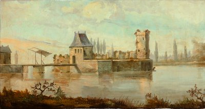 Arkadaki ikinci arka oda, toplantı odası, klasik tarzda kırsal sahneleri olan duvar resimleri, muhtemelen 1810 civarında, sahne 6 by Belgian School