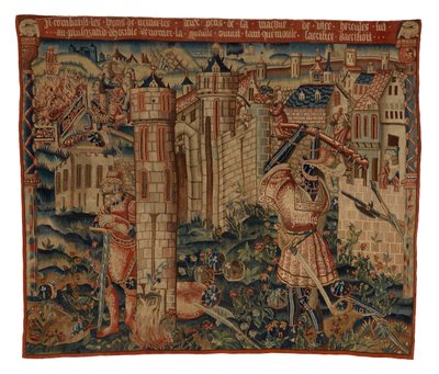 Goblen, Prycus Şehri Kapısındaki Herkül veya Bir Şehre Saldıran Herkül, muhtemelen Tournai'den (yün ve ipek) by Belgian School