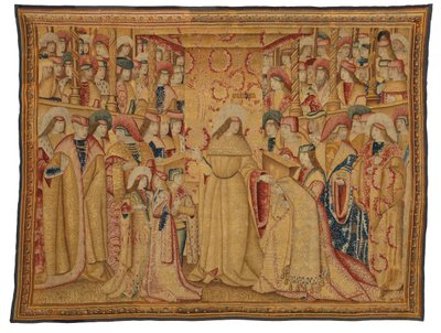 Goblen, Jonathan Maccabeus Mor Bir Cüppe Alırken, Brüksel, Belçika'da yapılmış, 1490-1500 dolaylarında (yün ve ipek) by Belgian School