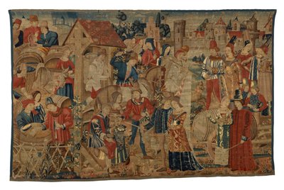 Tournai'den Vintagers'ı tasvir eden duvar halısı, 1460-70 dolayları (yün) by Belgian School