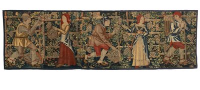 Vintagers'ı tasvir eden duvar halısı parçası, muhtemelen Tournai'den, c.1460-70 (yün) by Belgian School