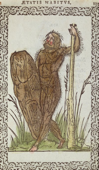 Vahşi Adam, Jean Sluperji, Antwerp, 1572 (renkli gravür) tarafından hazırlanan Neredeyse Tüm Milletlerin ve Çağdaş Milletlerin Alışkanlıkları ve Portrelerinden bir örnek by Belgian School