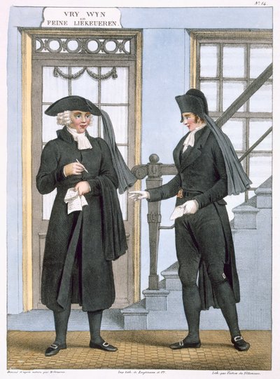 Amsterdam'ın cenaze görevlileri, Villeneuve tarafından kazınmış 'Hollanda Krallığı'nın Kuzey Eyaletlerinin Kostüm Koleksiyonları'ndan bir çizim, 1828 by Bendrik Greeven