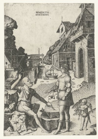 Apollo, Cupid ve Vulcan ile tanıştı by Benedetto Montagna