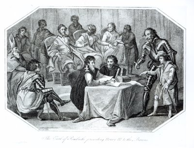The Earl of Pembroke Presenting Henry III (1207-72) to the Barons, 1216 engraved by Saunders   by Benezach