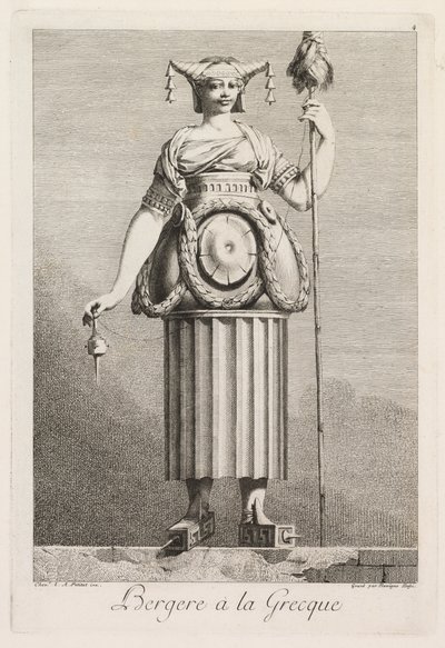 Maskeli balo Grecque: Shepherdess à la Grecque Plate 4, 1771. by Benigno Bossi
