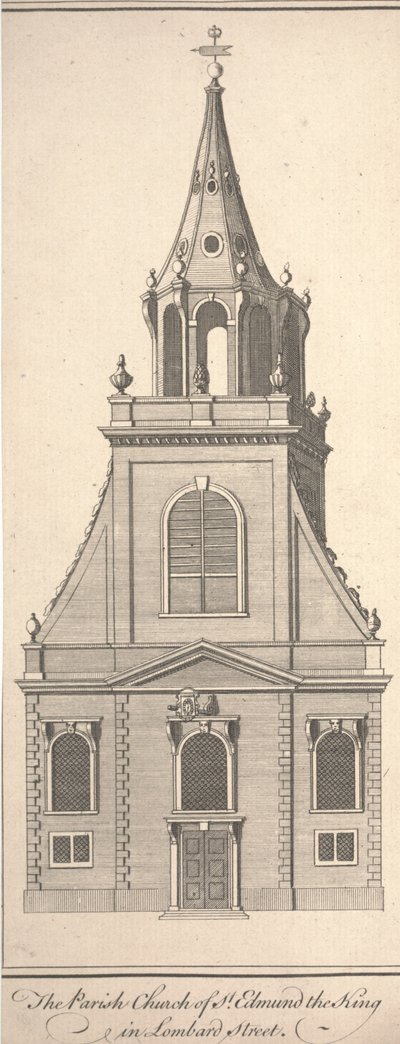 Lombard Caddesi'ndeki Kral St. Edmund Bölge Kilisesi, 1750 dolayları (gravür) by Benjamin Cole