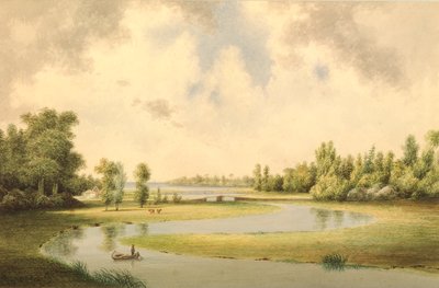 West River, New Haven, Connecticut, c.1854-60 (kağıt üzerinde wc) by Benjamin H. Coe