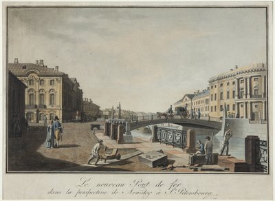 Saint Petersburg'daki Yeşil Köprü'nün görünümü - Benjamin Paterssen (1748-1815). Gravür, sulu boya, 1808'den sonra. Saint Petersburg Devlet Tarihi Müzesi by Benjamin Patersson