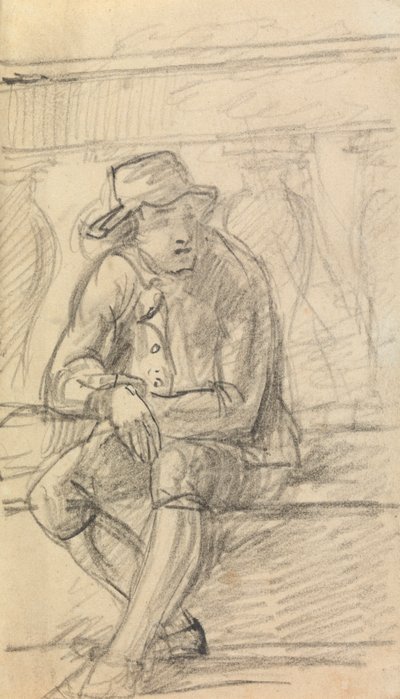 Dışarıda Oturan Şapkalı Genç Adam Figür Çalışması by Benjamin Robert Haydon