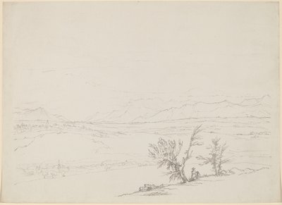Bir Vadi Manzaralı Ağaçların Yanında Oturmuş Bir Çiftin Olduğu Bir Alp Manzarası by Benjamin West