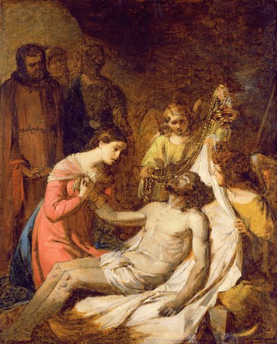 Ölü Mesih Üzerine Ağıt Çalışması (kağıt üzerine yağlı boya panele yerleştirilmiş) by Benjamin West