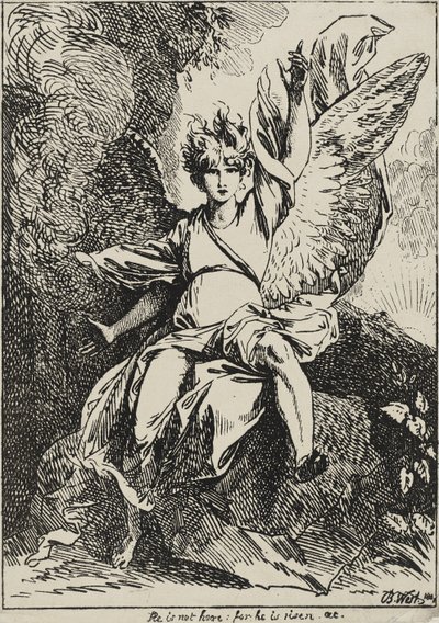 Diriliş Meleği, 1801 (grimsi kahverengi aquatint ile orijinal dokuma destek tabakasına monte edilmiş dokuma kağıt üzerine kalem litografisi) by Benjamin West
