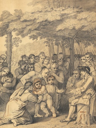 Kasım 1764, 1765'te Kuzey Amerika'daki Muskingum halkındaki kampının yakınında İngiliz Esirleri Albay Bouquet'ye Teslim Eden Kızılderililer by Benjamin West