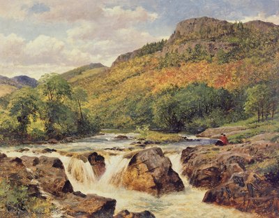 Genç bir kadınla manzara by Benjamin Williams Leader