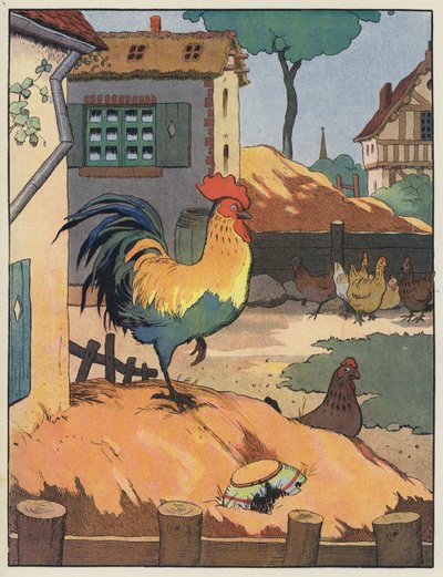 Bir çiftlik bahçesinde horoz ve tavuklar by Benjamin Rabier