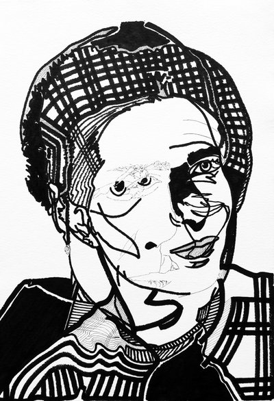Sürportre: Simone de Beauvoir, 2019 (kağıt üzerine akrilik) by Benoit Erwann Boucherot