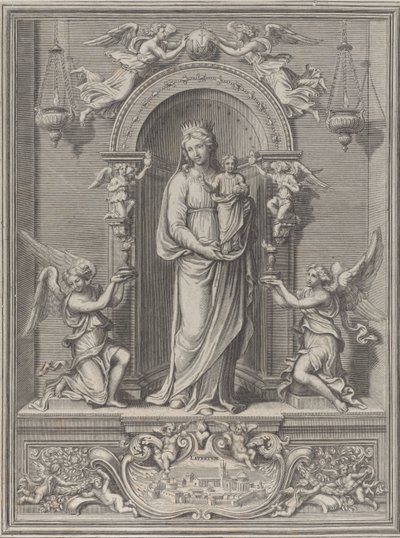 Loreto Madonna, her iki tarafında bir melek bulunan bir niş içinde, 1650-1724. by Benoît Farjat