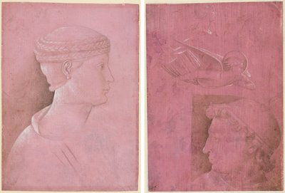 Kadın Büstü (rekto); Bir Erkeğin Başı, Bir Kadının Profili Üzerine İki Çalışma ve Bir Meleğin Çalışması (verso) by Benozzo Gozzoli