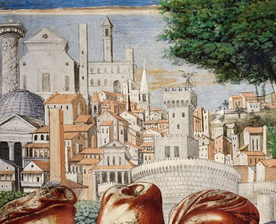 Roma şehrinin mimarisi, St. Augustine Hikayelerinden detay by Benozzo di Lese di Sandro Gozzoli