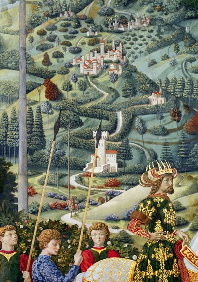 Fantastik manzara, şapeldeki Magi döngüsünün Yolculuğu'ndan detay, c.1460 by Benozzo di Lese di Sandro Gozzoli