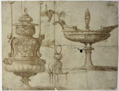 Gümüş eşyalar için çalışma (Çizim by Benvenuto Cellini