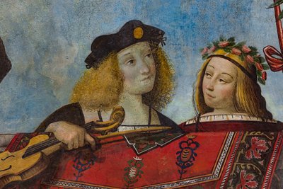 Bir müzik aleti ve bir beyefendi tutan beyefendi, detay, Hazine Salonu