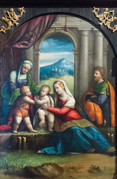 Aziz John ve Aziz Elisabeth ile kutsal aile by Benvenuto Tisi da Garofalo