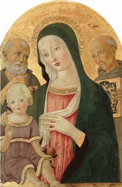 Madonna ve Sienalı Aziz Jerome ve Aziz Bernardino ile Çocuk by Benvenuto di Giovanni