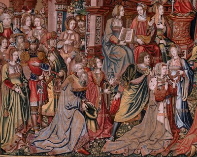 Flaman halısı. Seri Onur. Adalet (La Justicia, Los Honores). Serideki dokuzuncu goblen. Bernard van Orley ve Jan Gossaert (Mabuse) çevresinden Model Karikatürcüler. Pieter van Aelst, Brüksel imalatı. Ca 1550. Kumaş Altın, gümüş, by Bernaert van (circle of) Orley