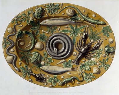 Passin à sürüngenler - Seramik tabak, C. Delange ve C. Borneman, Paris tarafından “” Bernard Palissy