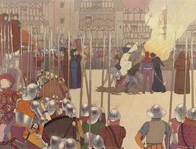 Joan of Arc'ın yakılması (renkli lito) by Bernard Boutet de Monvel