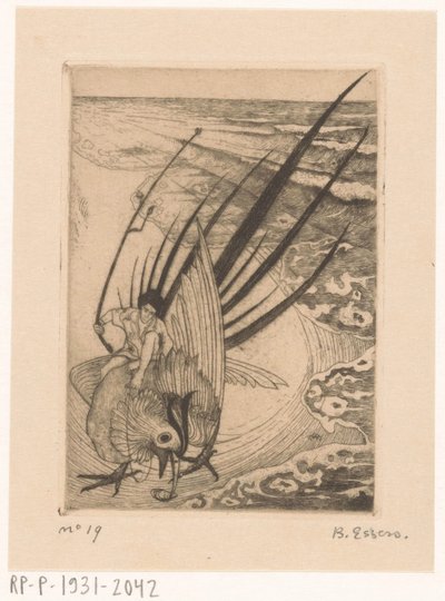 Sahilde bir sülün üzerinde oturan şekil by Bernard Essers (signed by artist)