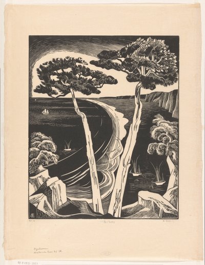 Çam ağaçları (gelgitte Breton Körfezi) (nesne üzerindeki orijinal başlık) by Bernard Essers (signed by artist)