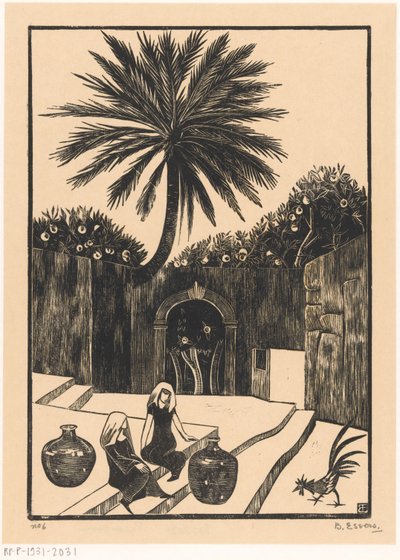 Sicilya'daki Taormina'da basamaklı sokak by Bernard Essers (signed by artist)