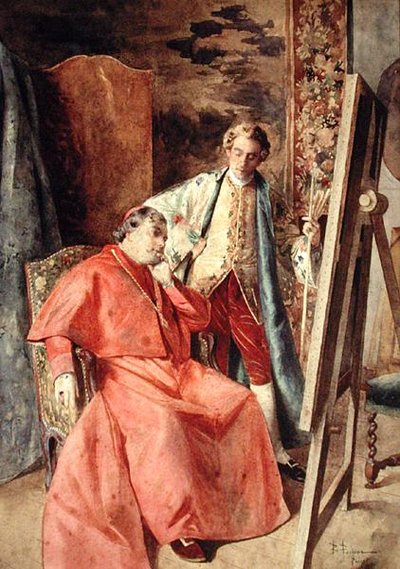 Ressam ve Prelate (tuval üzerine yağlı boya) by Bernard Louis Borione