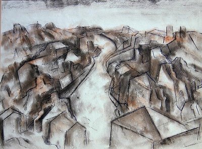 Sessiz Bir Sokak (mavi mürekkeple renkli tebeşirle yıkama) by Bernard Meninsky