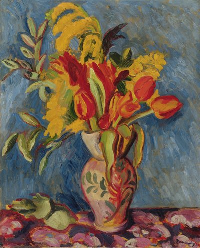 Sürahideki Çiçeklerle Natürmort, 1920 dolayları (tuval üzerine yağlı boya) by Bernard Meninsky