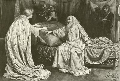 Cordelia olarak Bayan Ellen Terry, Kral Lear olarak Bay Henry Irving (gravür) by Bernard Partridge