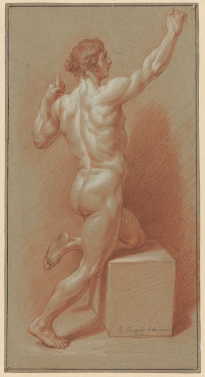 Sol dizine yaslanmış çıplak adam by Bernard Picart (signed by artist)