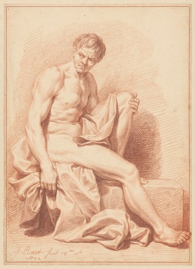 Perdelik ile oturmuş çıplak adam by Bernard Picart (signed by artist)