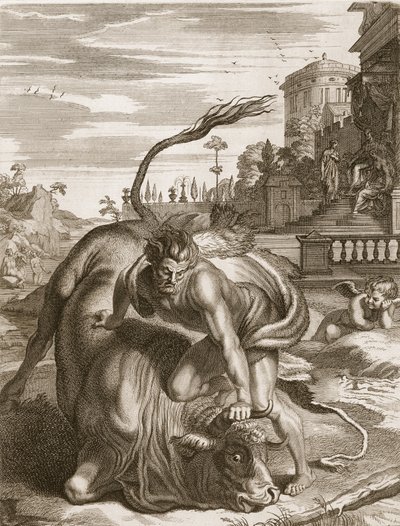 Achelous Boğa Şeklinde Herkül Tarafından Yenildi, 1731 by Bernard Picart