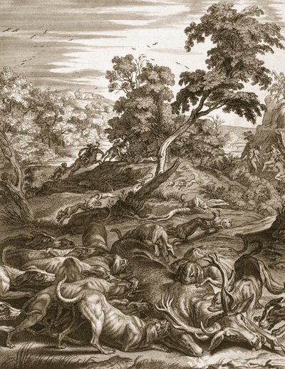 Actaeon Geyiklere Dönüştürüldü ve Av Köpekleri Tarafından Yutuldu, 1731 by Bernard Picart