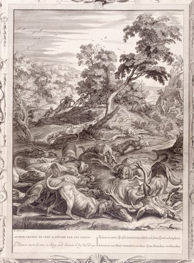 Actaeon Geyiklere Dönüştürüldü ve Av Köpekleri Tarafından Yutuldu, 1731 by Bernard Picart